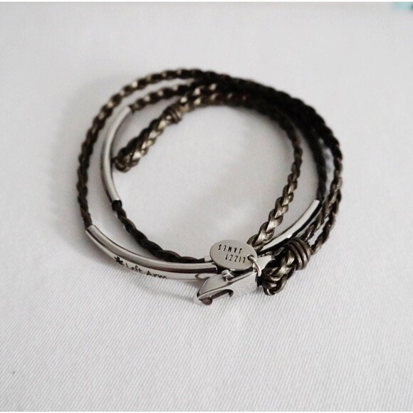 Lizzy James Silver Plated Braided Medical Instruction Leather Wrap Bracelet - Picture 4 of 11